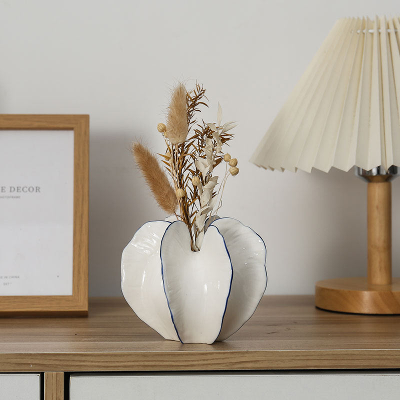 StripeElegance Vase – Modern Ceramic Vase with Hand-Drawn Blue Lines